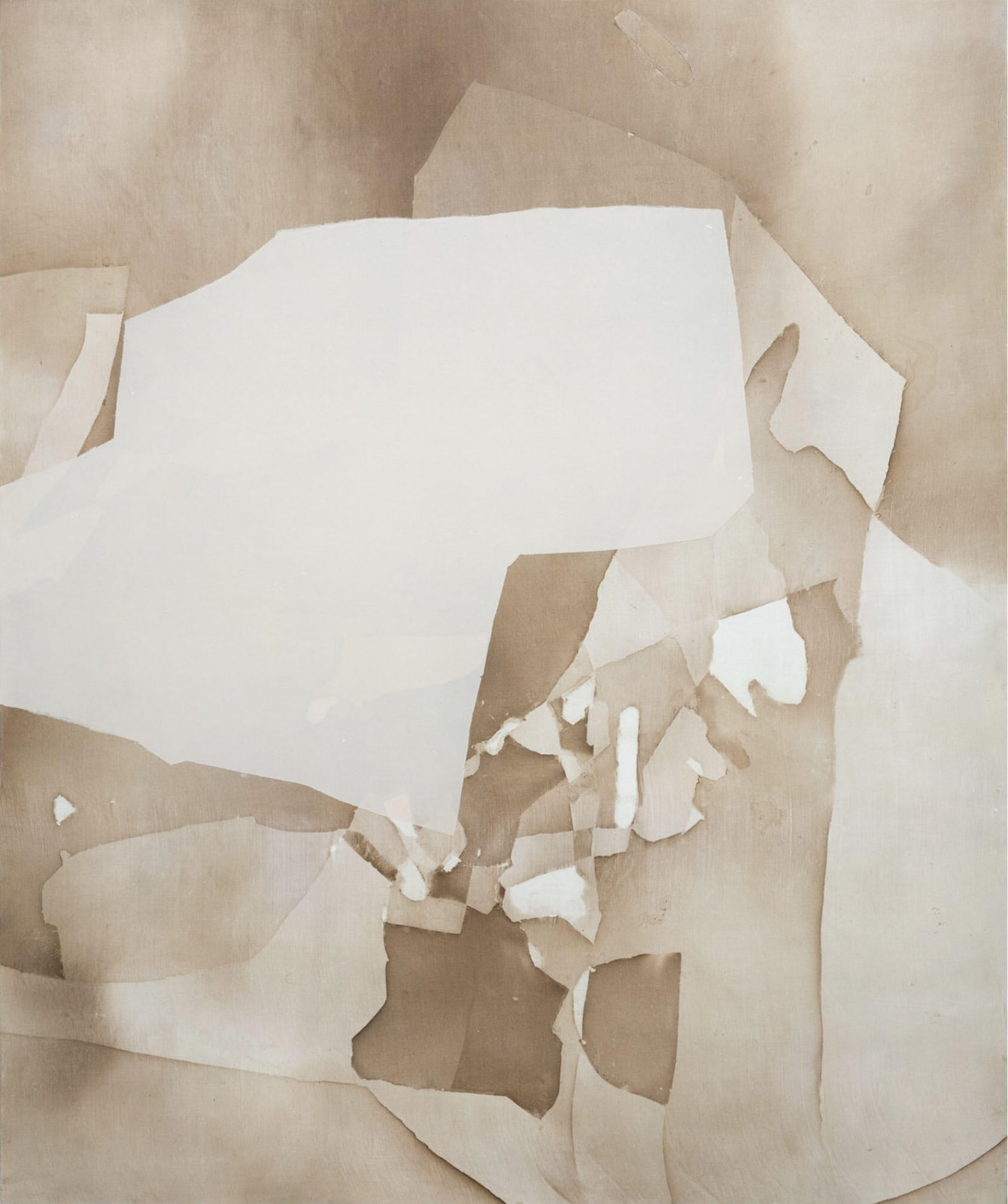 abstract tan and white layered silk painting