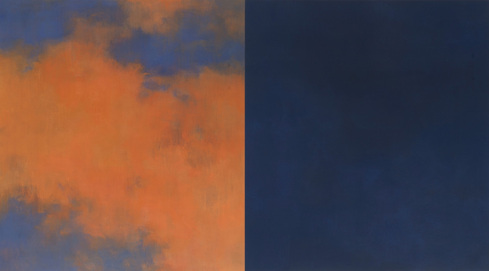 orange and blue abstract diptych painting