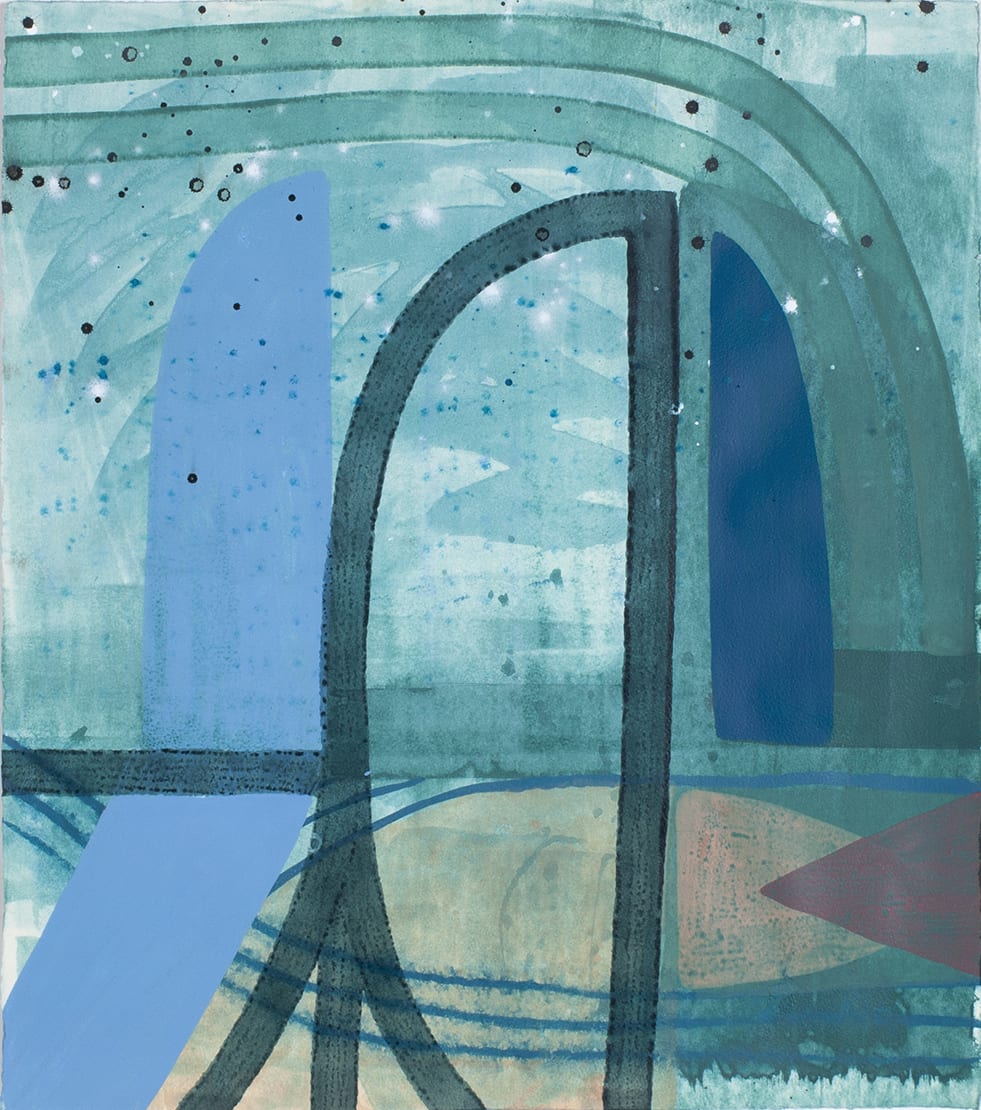 abstract blue painting with gestural brushstrokes