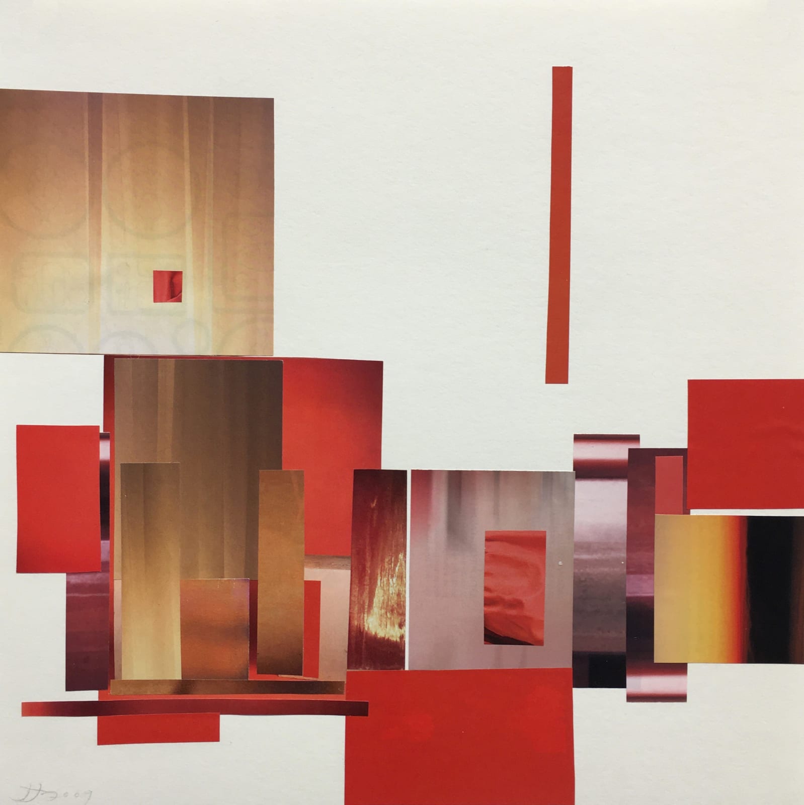 abstract red white and brown paper collage