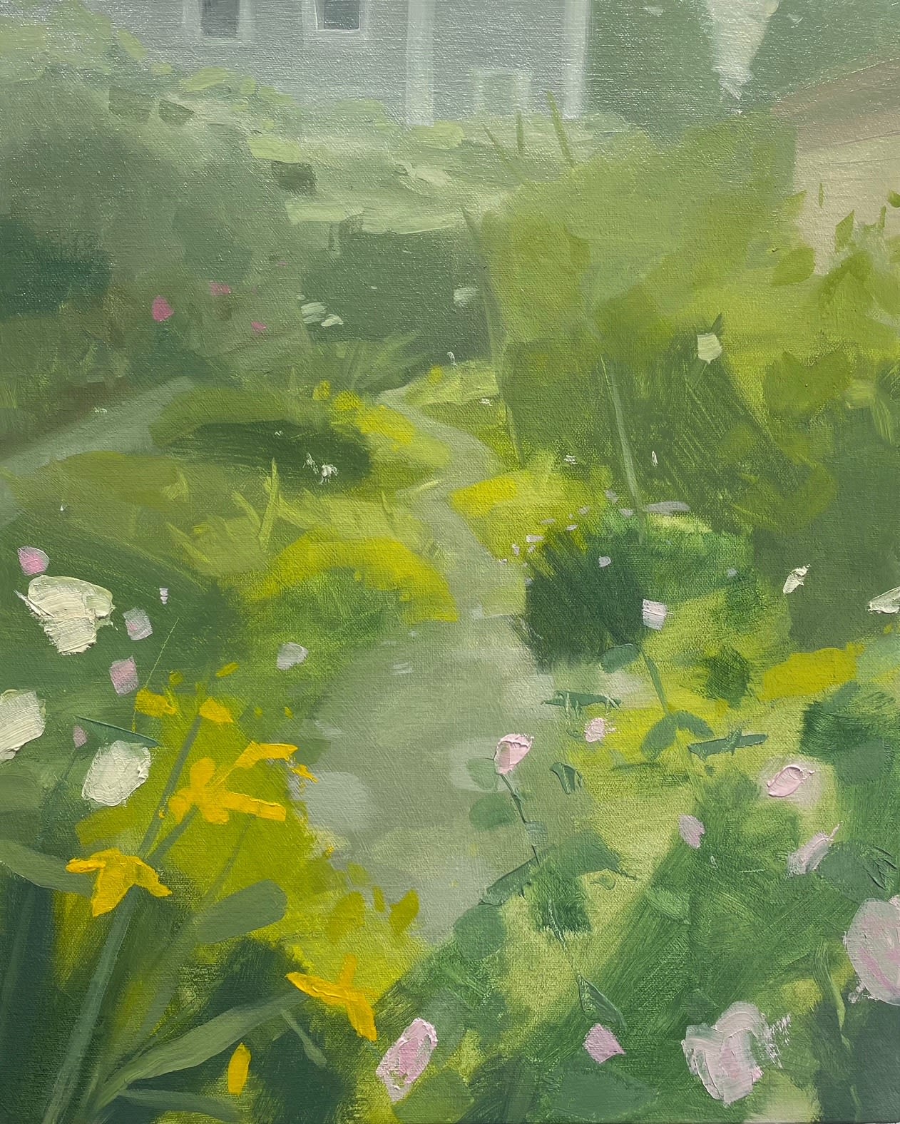 Sara MacCulloch, Garden in the rain, Castine, 2025