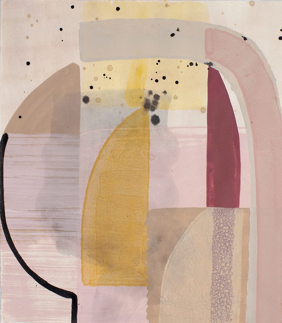 abstract painting with a warm color palette and gestural brushstrokes