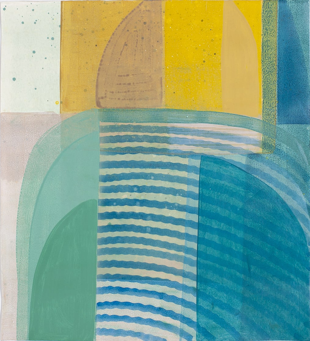 abstract painting with a warm color palette and gestural brushstrokes