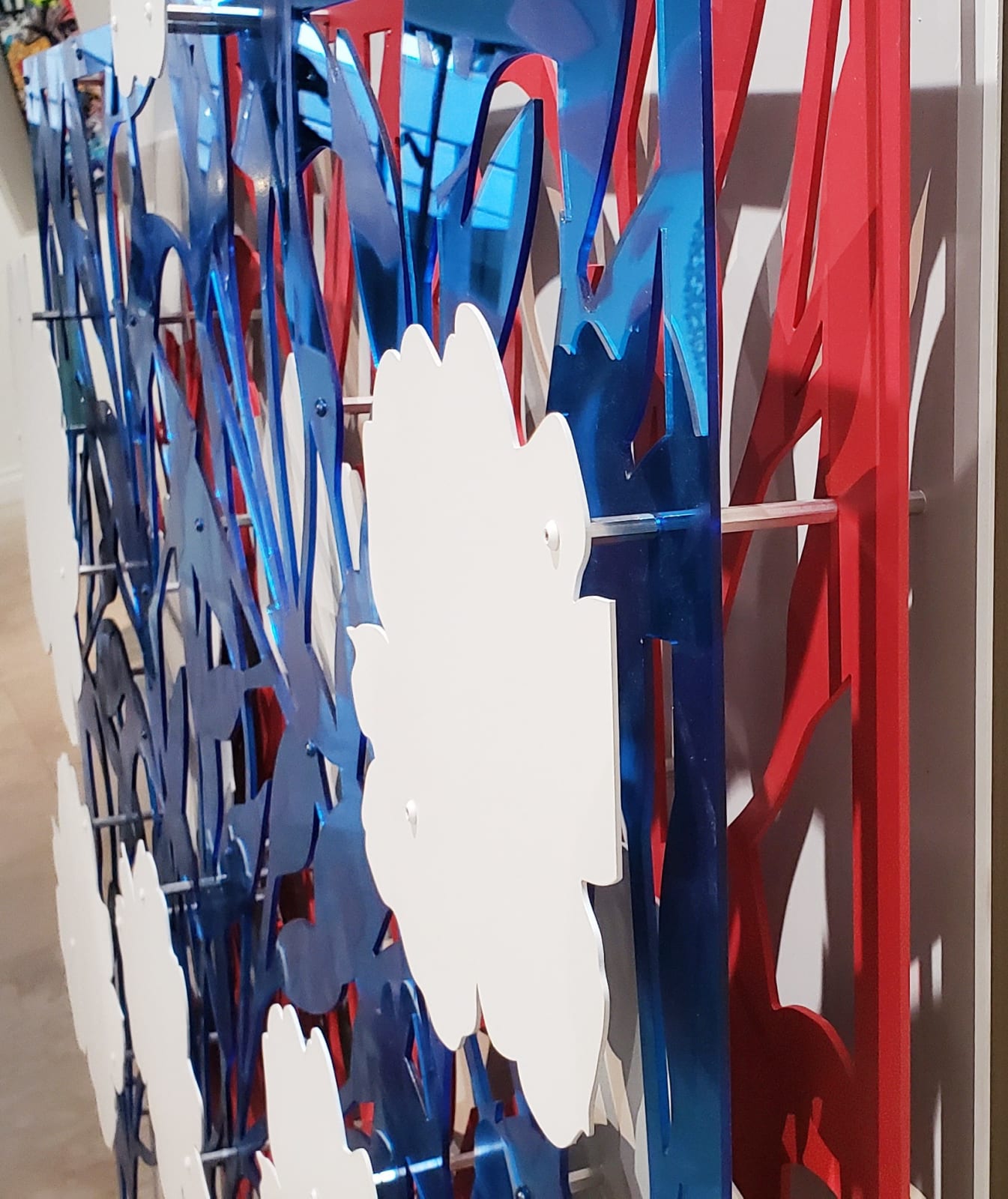 Michael Kalish, Floral Abstract Mirror Blue on Red
