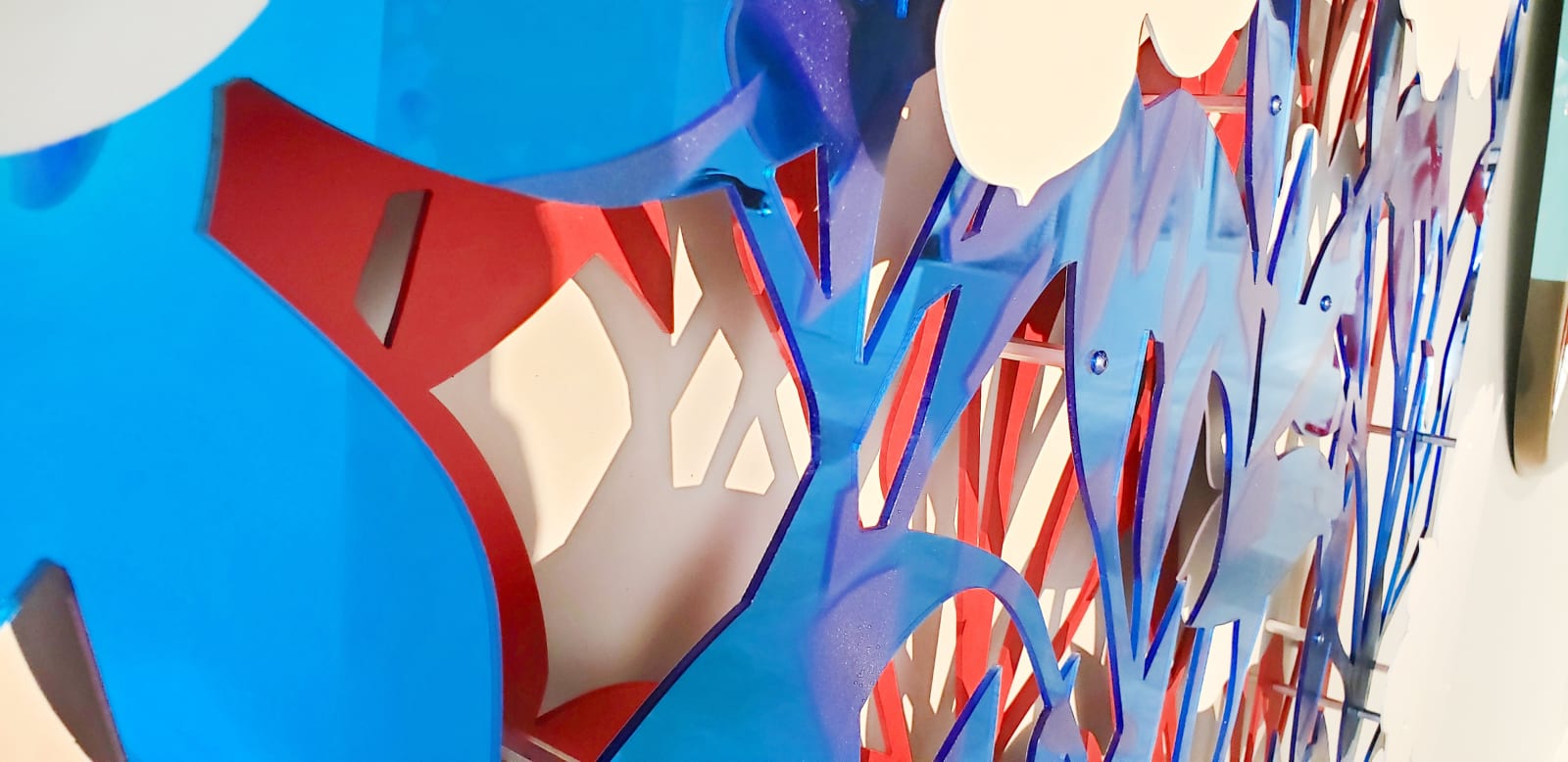 Michael Kalish, Floral Abstract Mirror Blue on Red