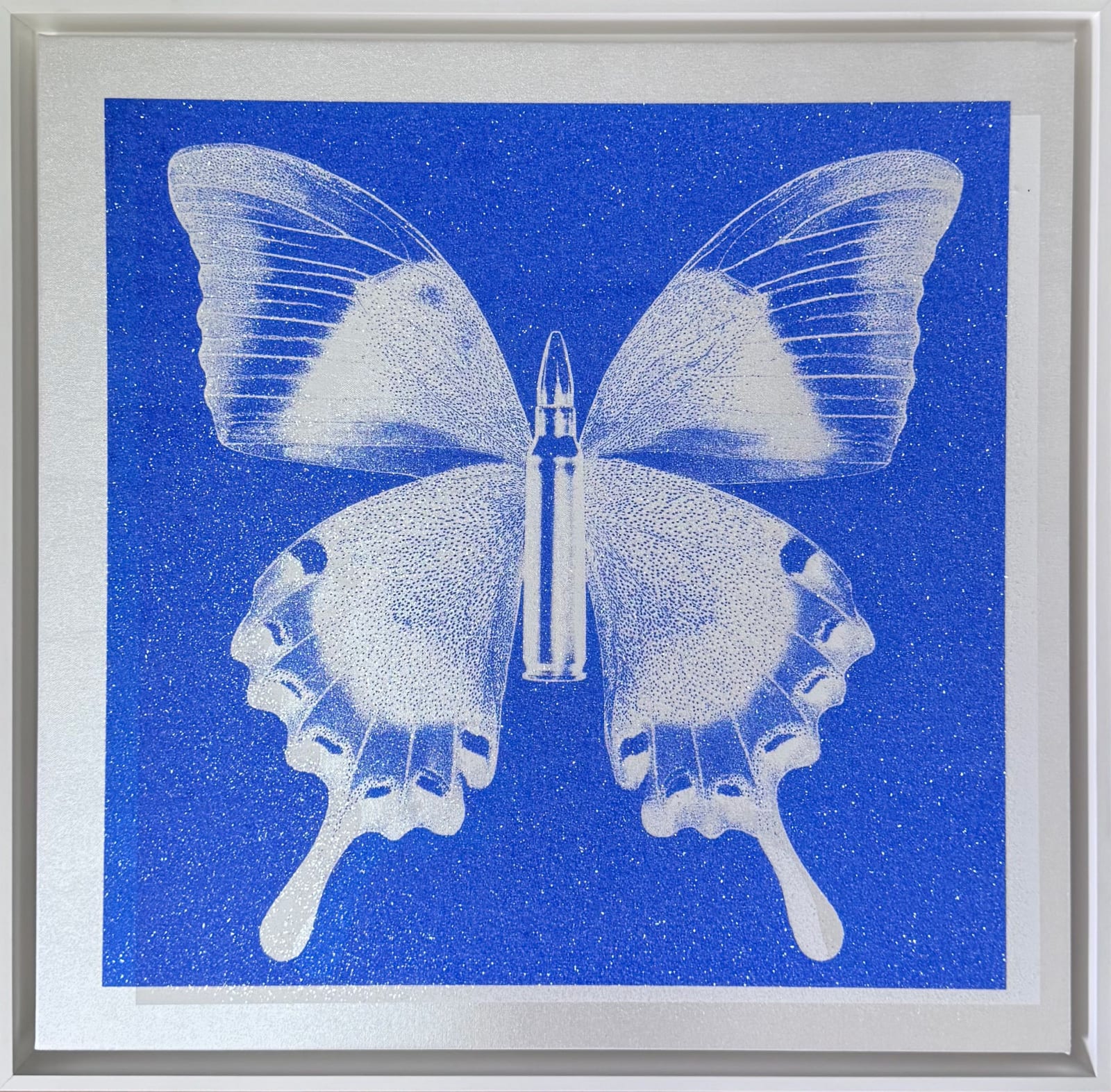 Rubem Robierb, Small Butterflies - Blue/White on Silver, 2025