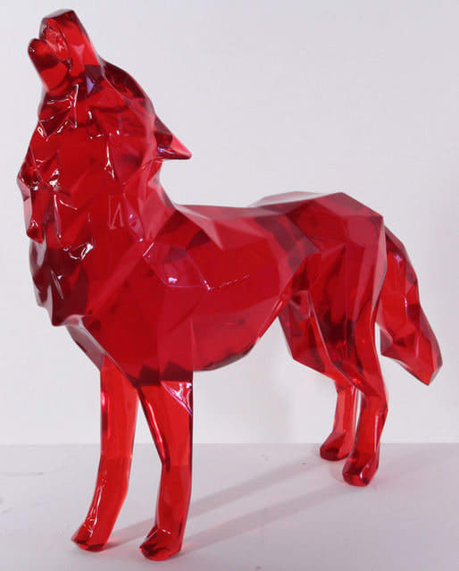 Richard Orlinski, Howling Wolf Crystal Clear Red 6/8 - 70 cm