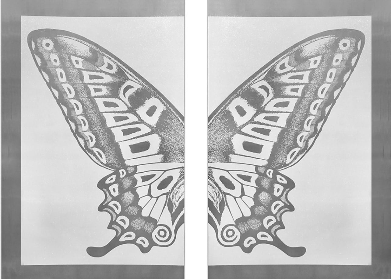 Rubem Robierb, Diptych Silver Butterfly III on White, 2019