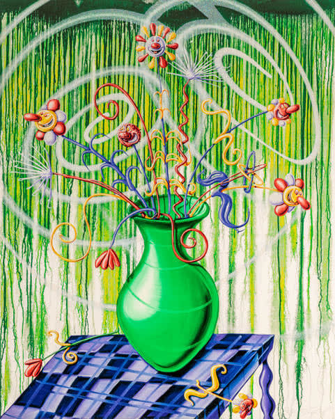 Kenny Scharf, Flores X 5 (Green), 2020 A