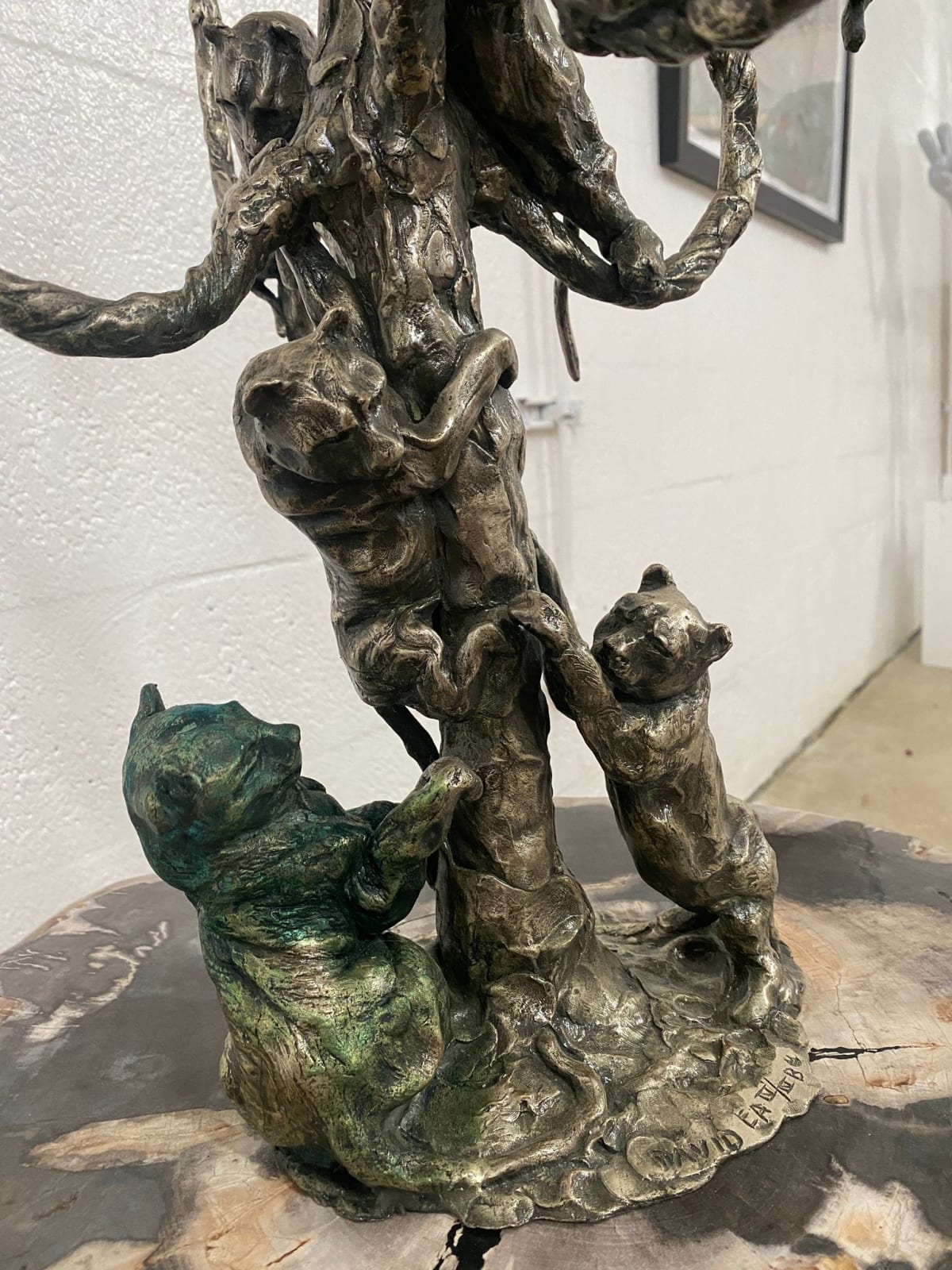Jose-Maria David, Pair of French silver plated bronze five light candelabra with panthers