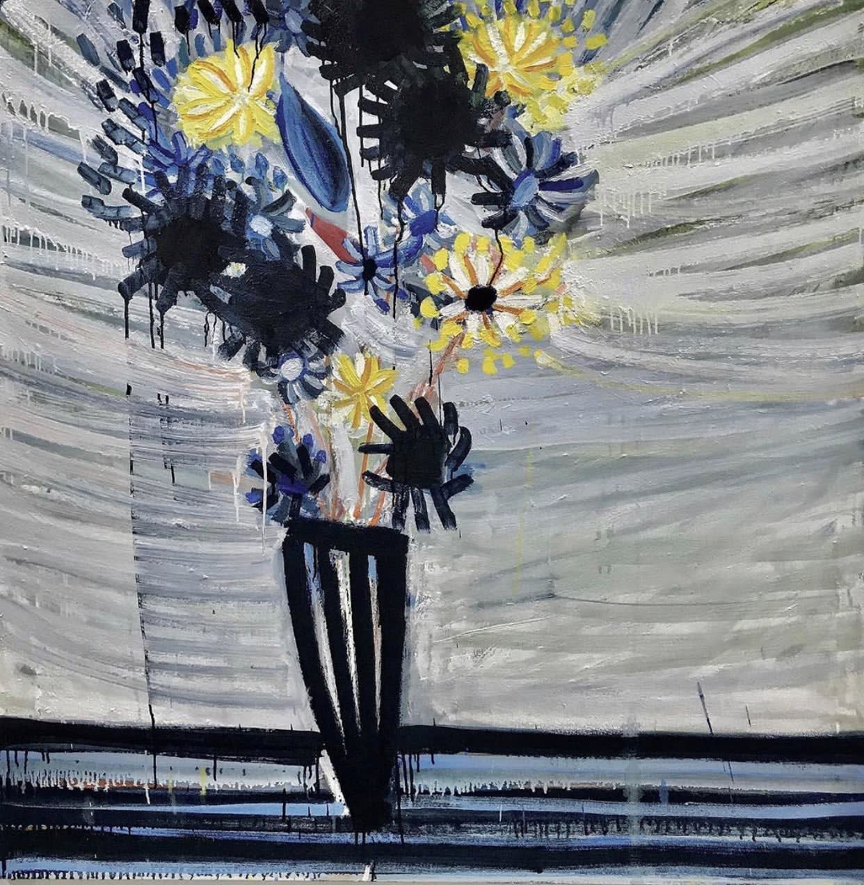 Gerben Mulder, Flowers in vase (Yellow Black Blue), 2019