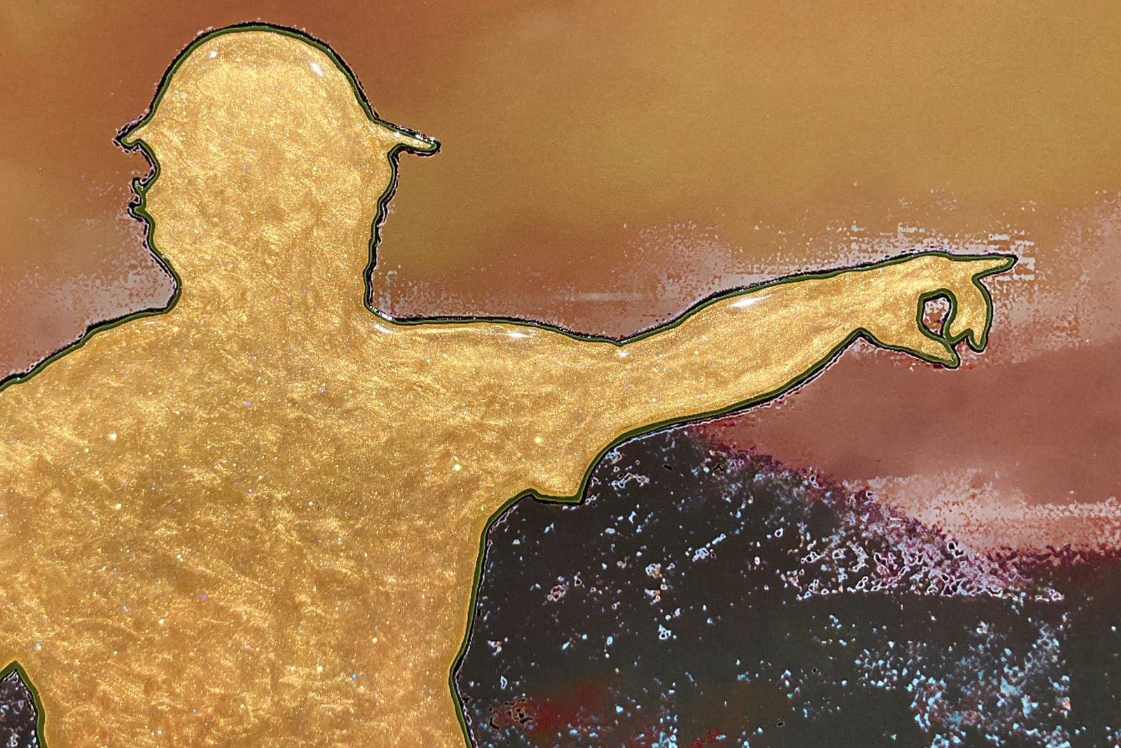 John Brinton Hogan, Recreational Hikers Near the Summit of Ghost Mountain, Anza Borrego Desert State Park, California, November 2017 (black, turquoise, red/orange with gold pearl and glitter blisters), 2019