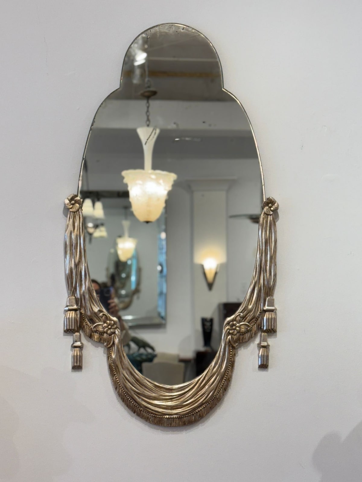 Sue et Mare, Carved Wood Mirror with Silver Leaf Finish, 1925