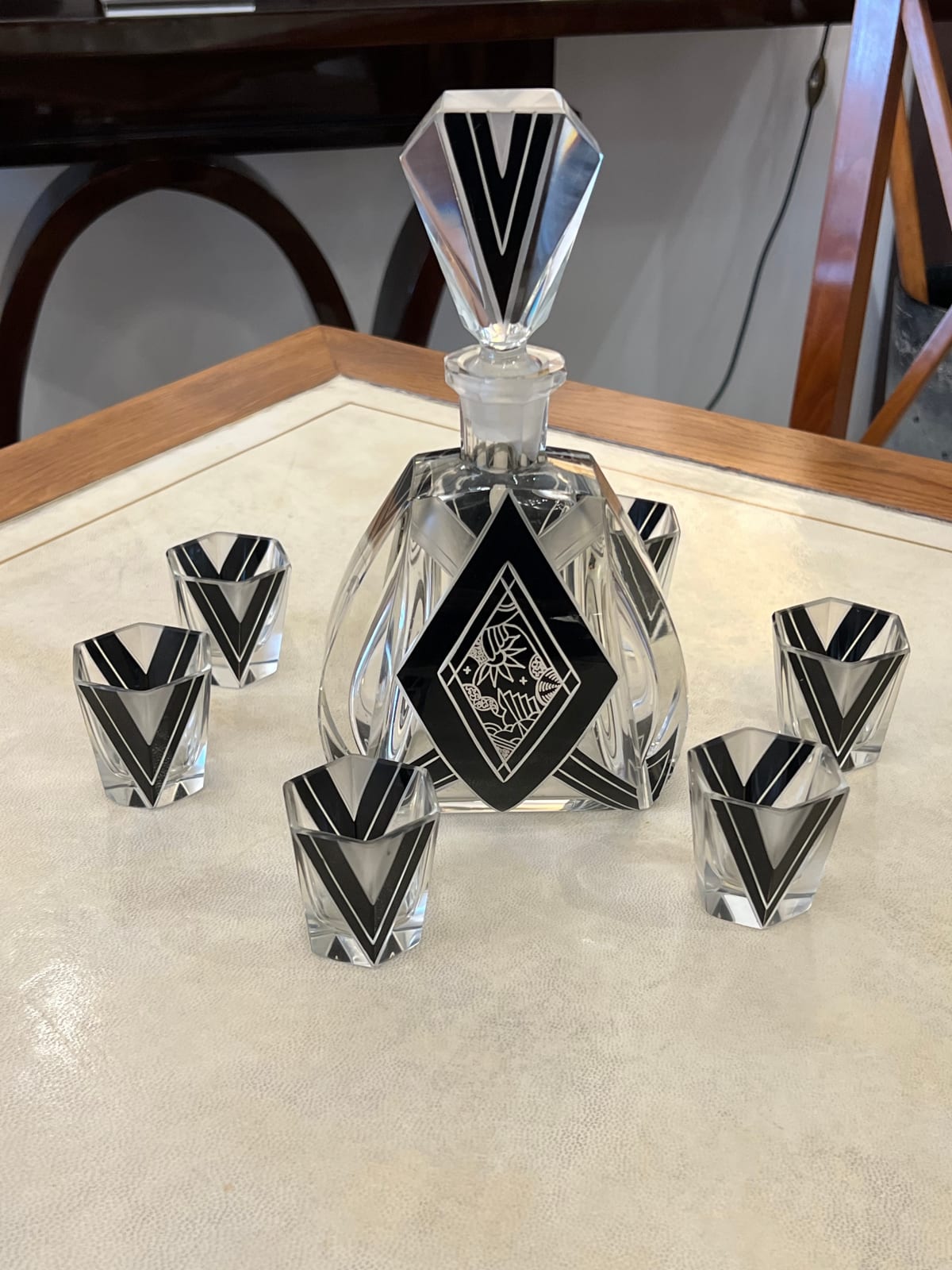 TRAVAIL ART DÉCO, Art Deco Bohemian Glass Decanter Set, 1930