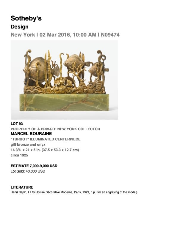 Marcel Bouraine, Turbot Illuminated Sculpture , 1925