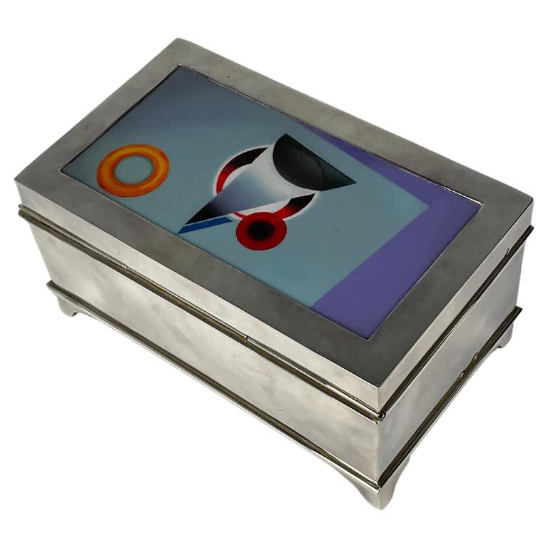 TRAVAIL ART DÉCO, Art Deco Enameled Sterling Box, 1930