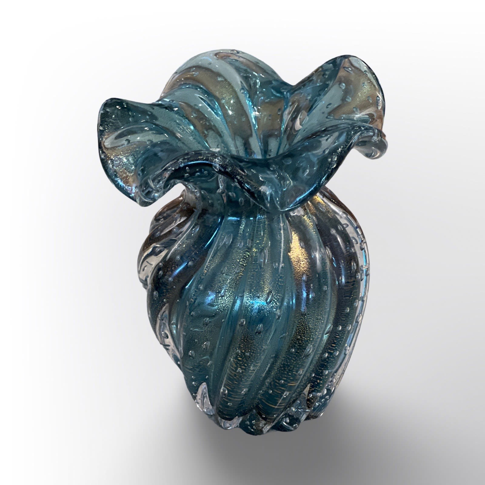 Murano, Candy Wrapped Blue Glass Vase, 1990