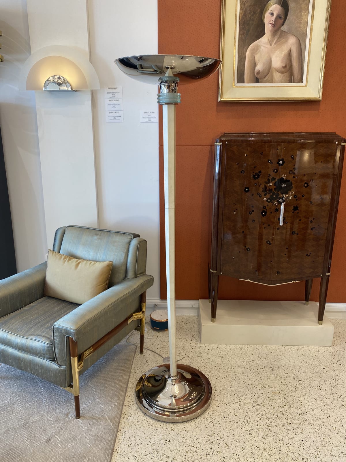 TRAVAIL ART DÉCO, A Pair of Floor Lamps In Parchement with Silver Plated Shades, 1930