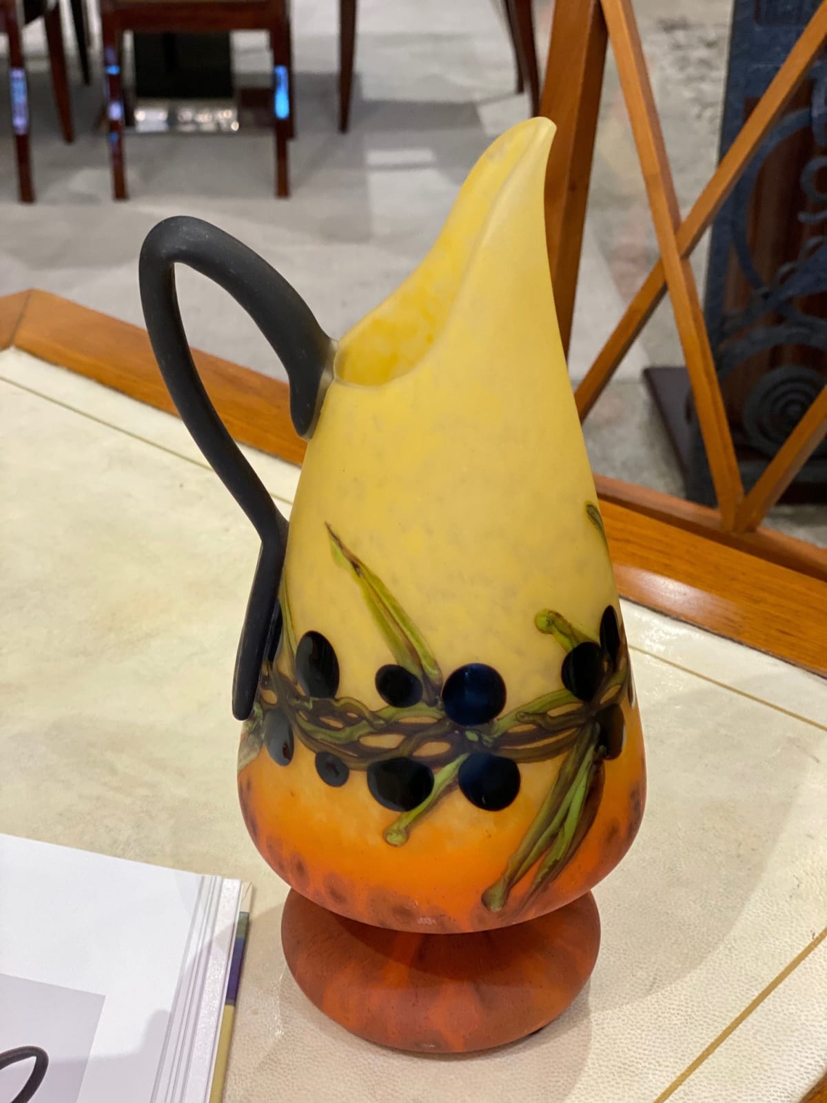 Charles Schneider, Olives Glass Pitcher/Vase, circa 1925