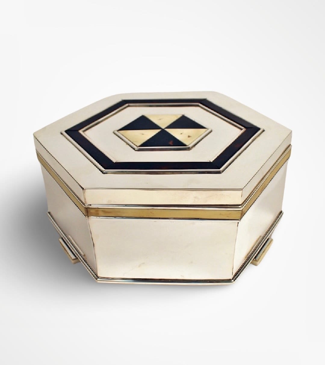 TRAVAIL ART DÉCO, Sterling Silver Hexagonal Box, 1930