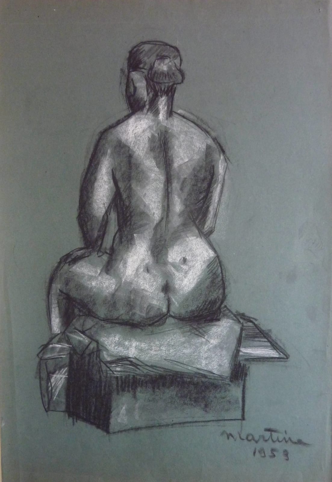 Martine Martine, Nu féminin assis de dos, 1953