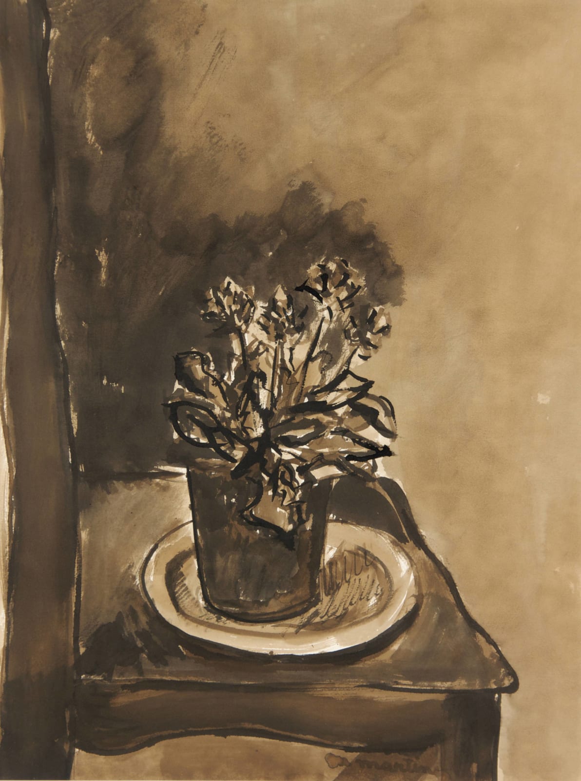 Martine Martine, Le Pot de fleurs sur chaise bistre, 1976