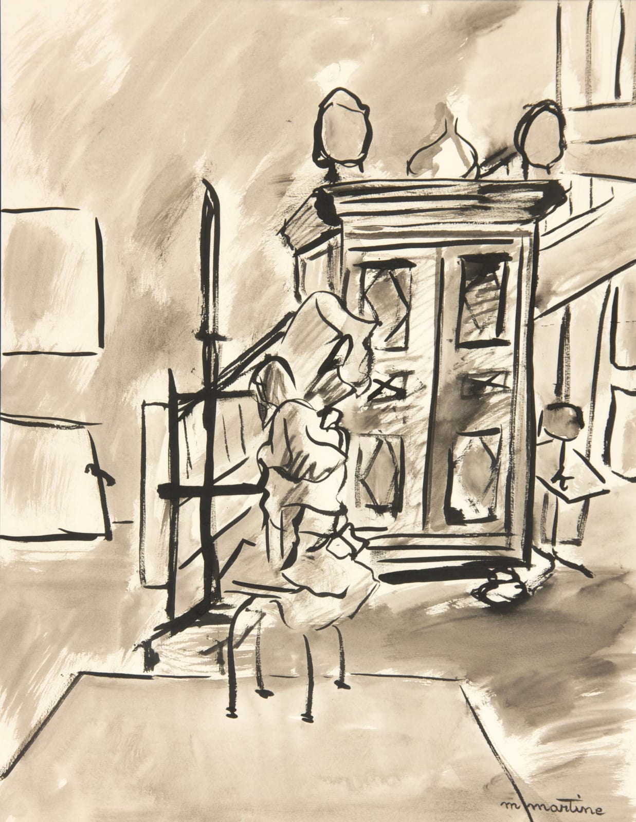 Martine Martine, La Sculpture couverte dans l'atelier, 1982