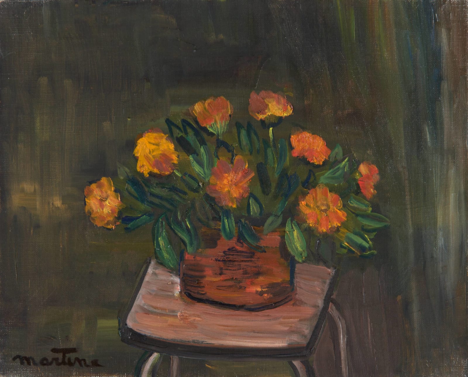 Martine Martine, Bouquet sur tabouret de cuisine II, 1974