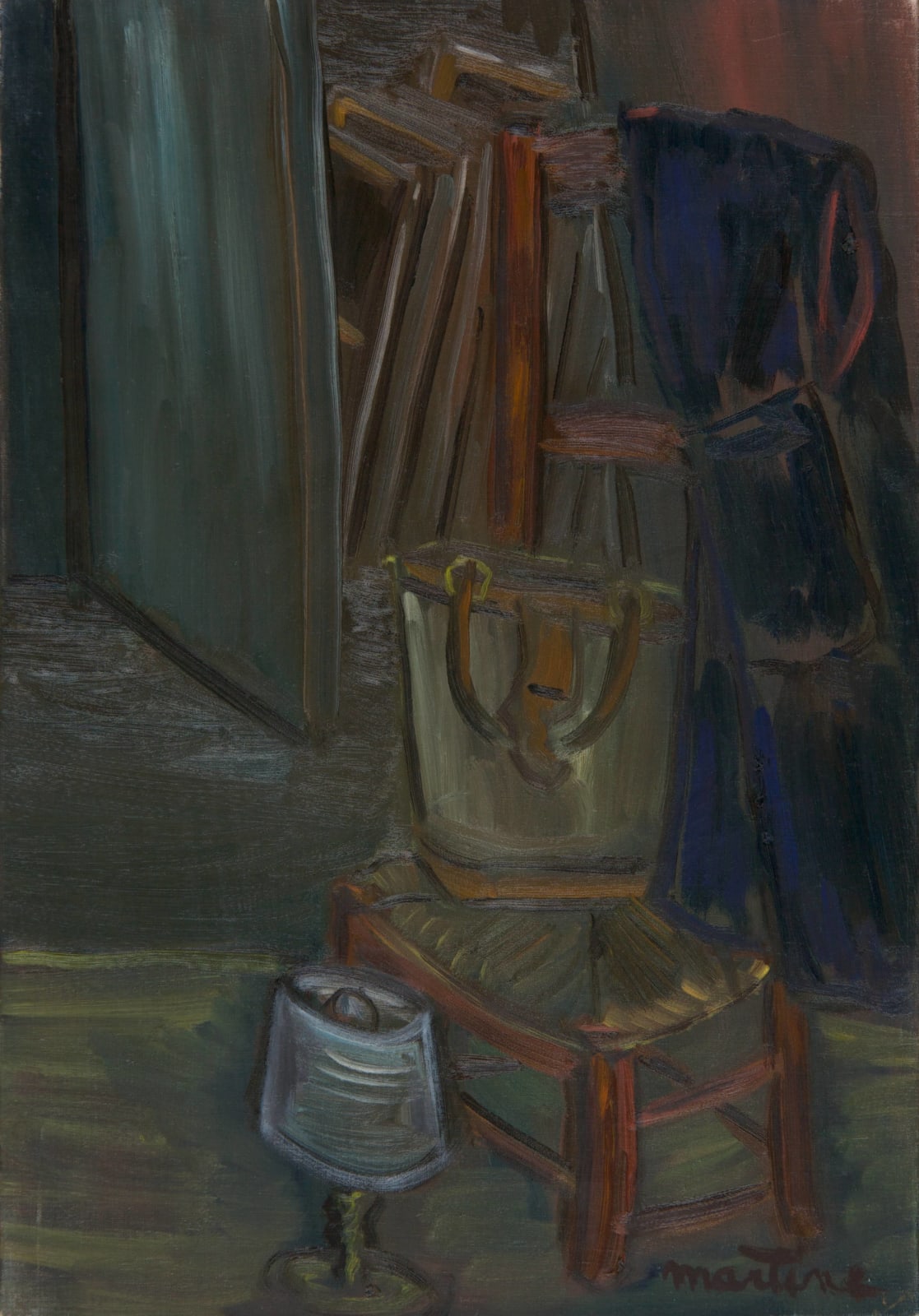 Martine Martine, Nature morte au sac et à la lampe de chevet I, 1970