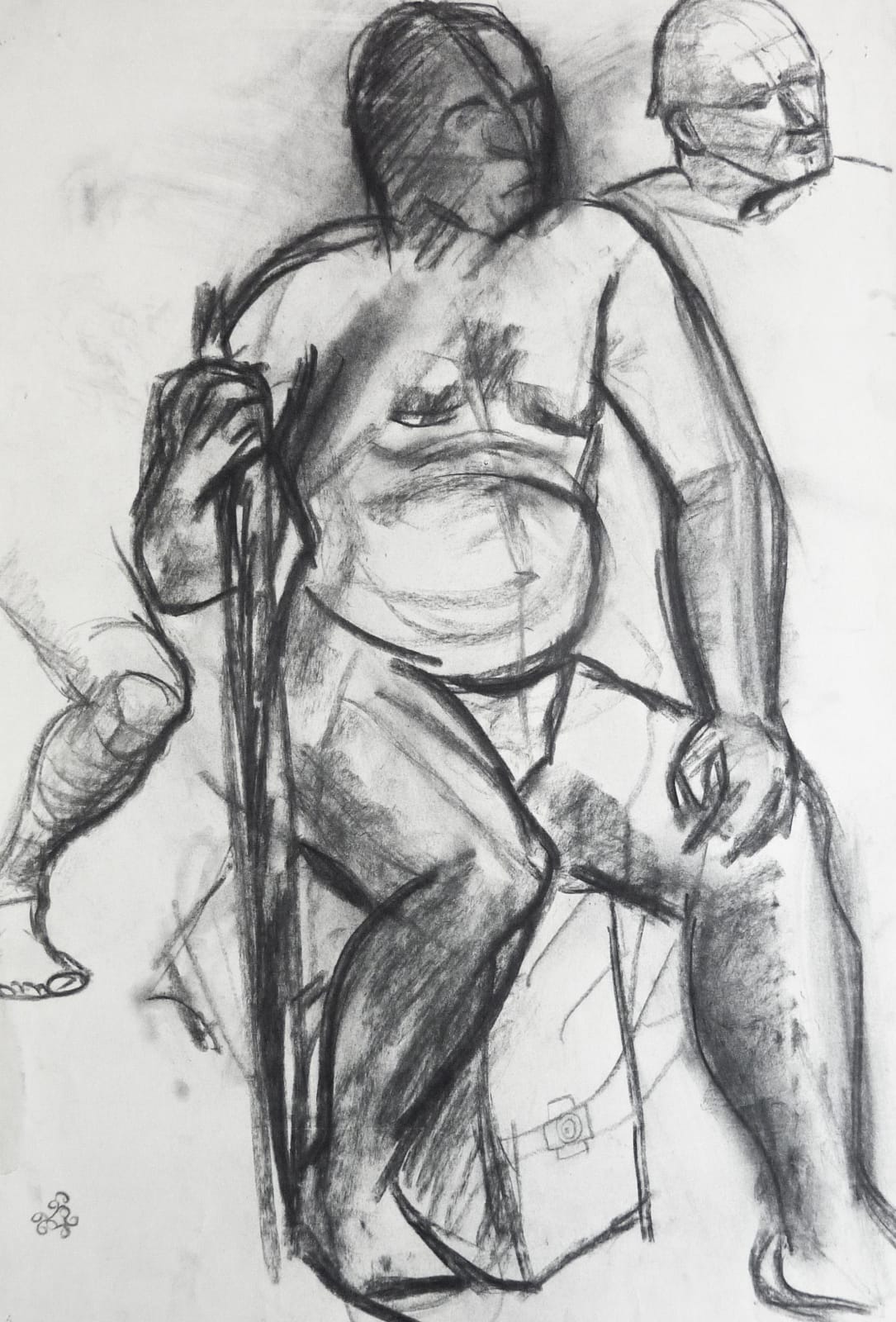 Martine Martine, Nu masculin assis et étude de tête et de jambe, 1950 ca