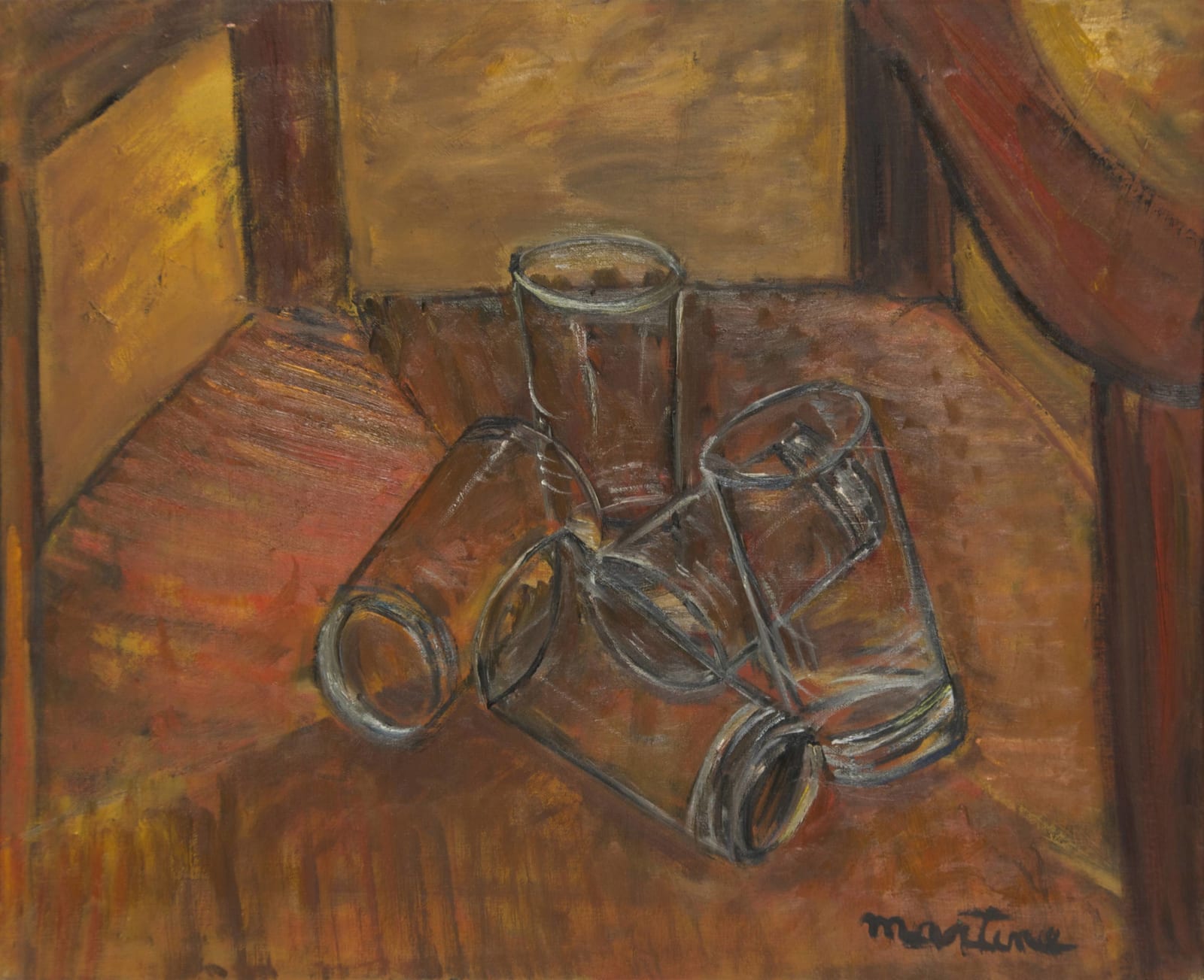 Martine Martine, Les Cinq Verres sur la chaise paillée, 1975
