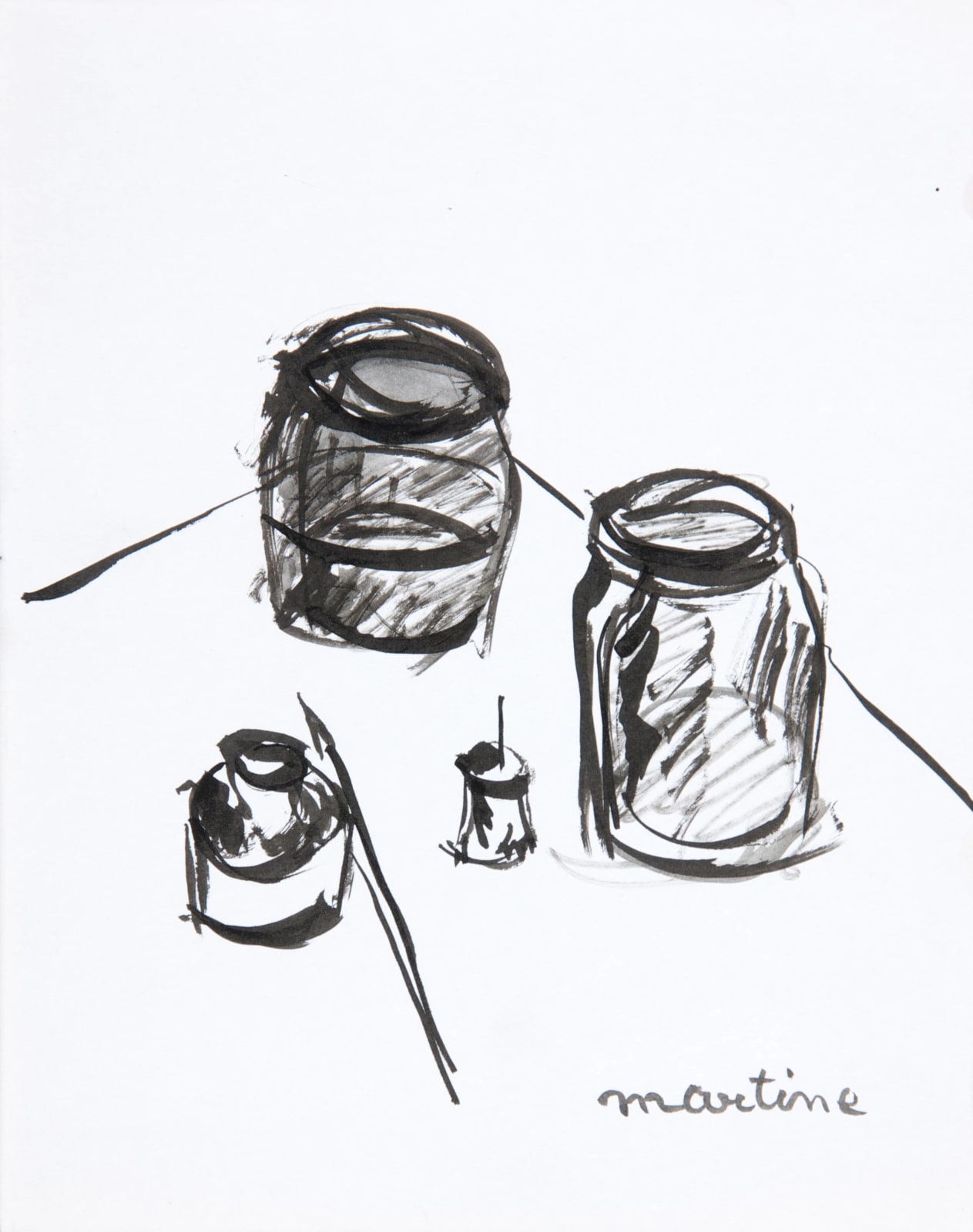 Martine Martine, Encre de Chine, gobelets et pinceau, 1976