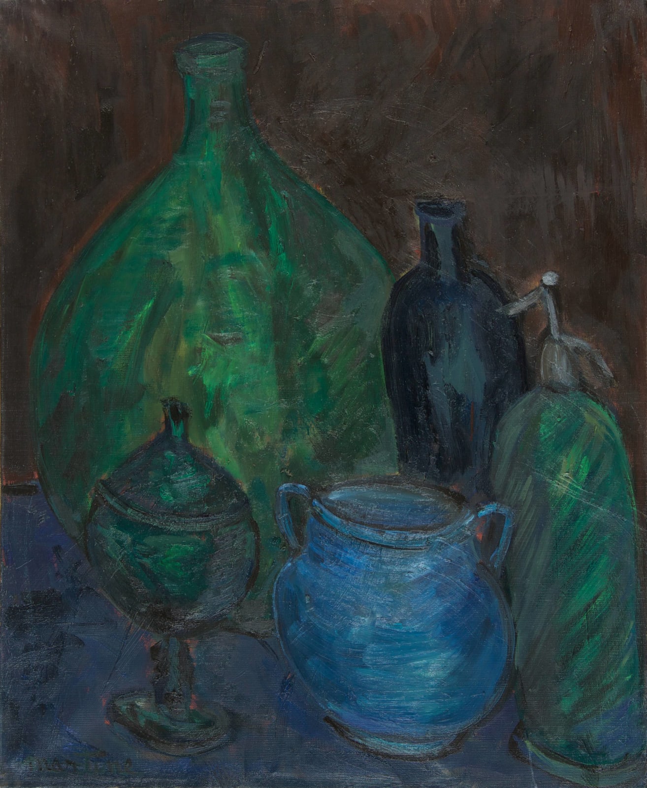 Martine Martine, Verrerie bleue et verte, 1974