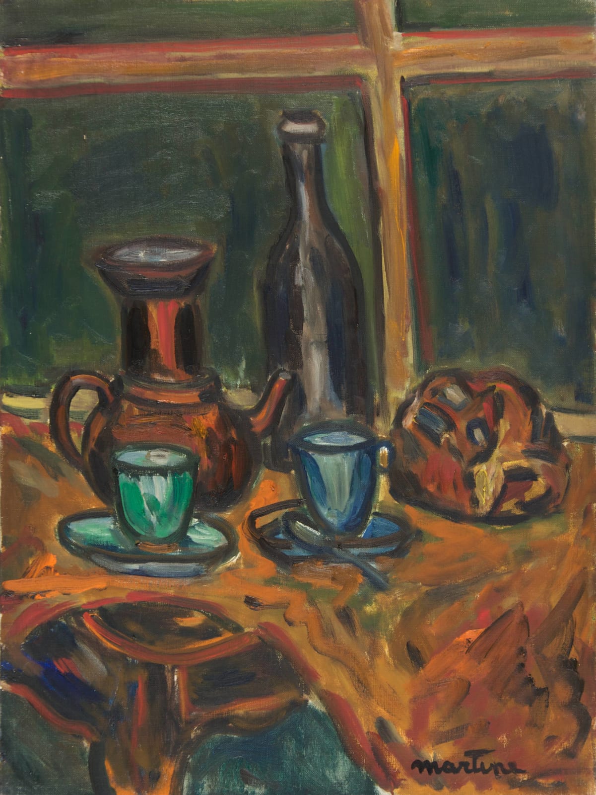 Martine Martine, Cafetière, tasse bleue, tasse verte, 1970
