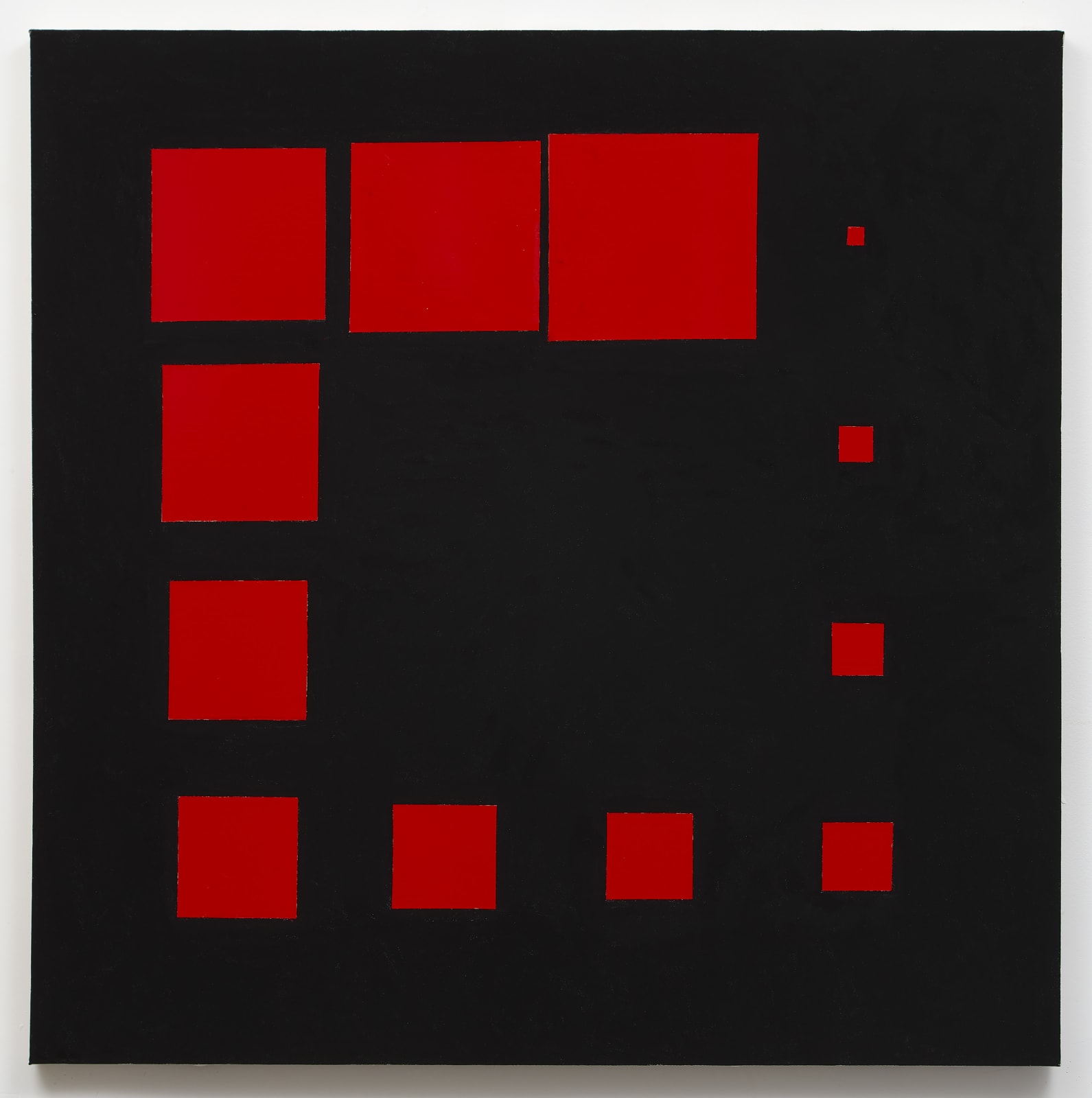 Paul Mogensen, no title (cadmium red on ivory black, twelve square progression), 2018