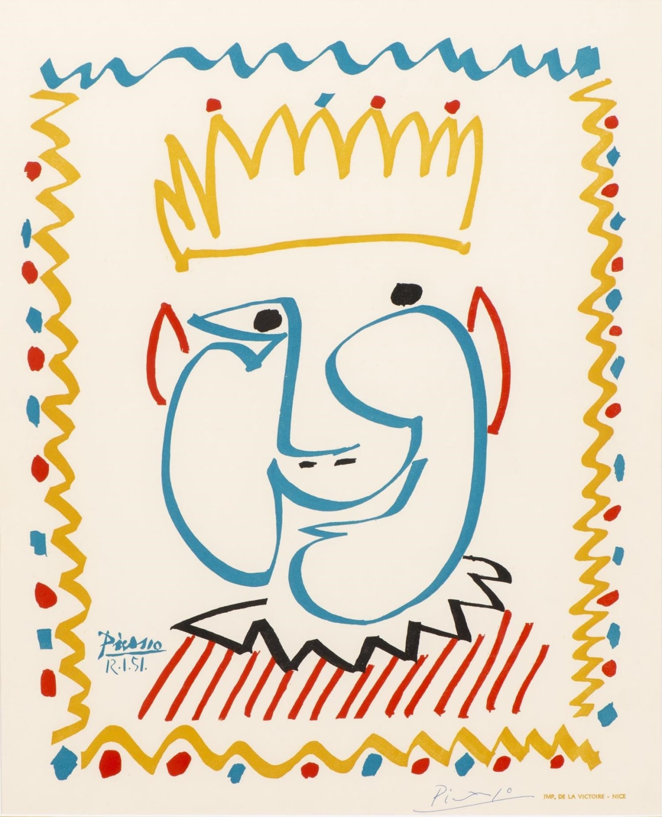 Pablo Picasso, Tete de Roi, Affiche pour le Carnaval de Nice, 1951