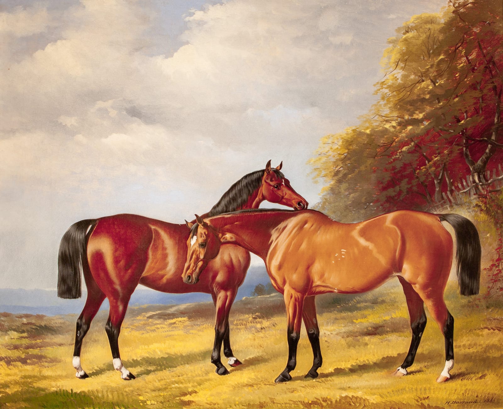 Henry Barraud, Two Bay Hunters in a Landscape, 1860