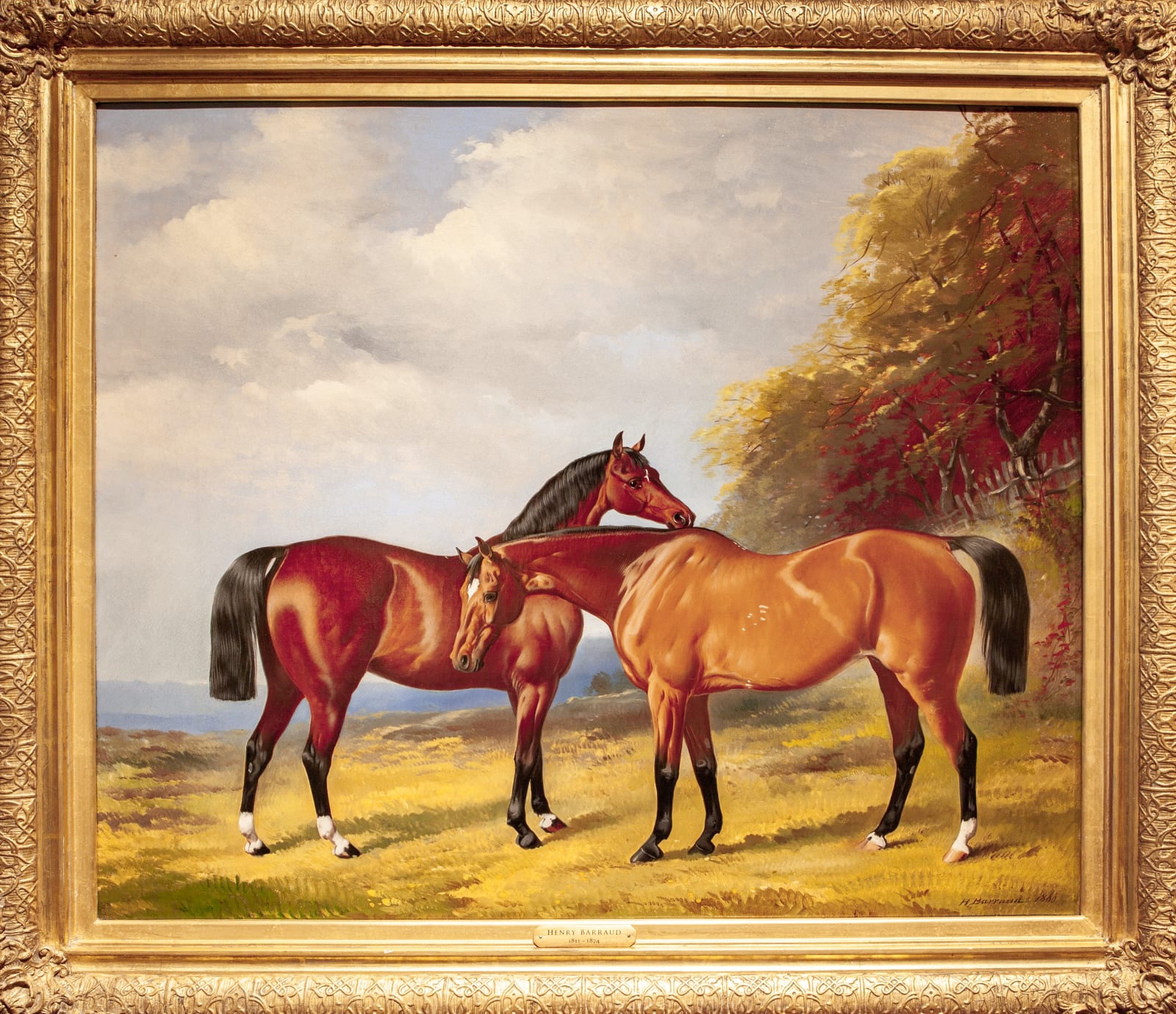 Henry Barraud, Two Bay Hunters in a Landscape, 1860