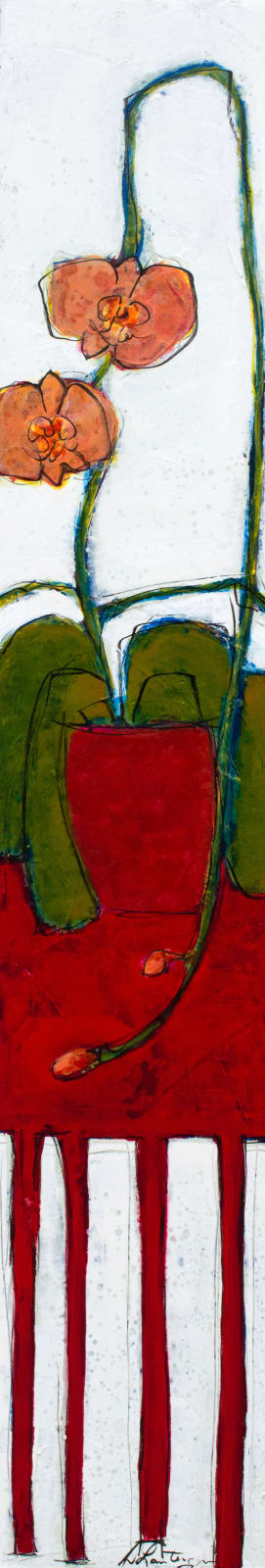 Danielle Lanteigne, Orchidée sur table rouge, 2024