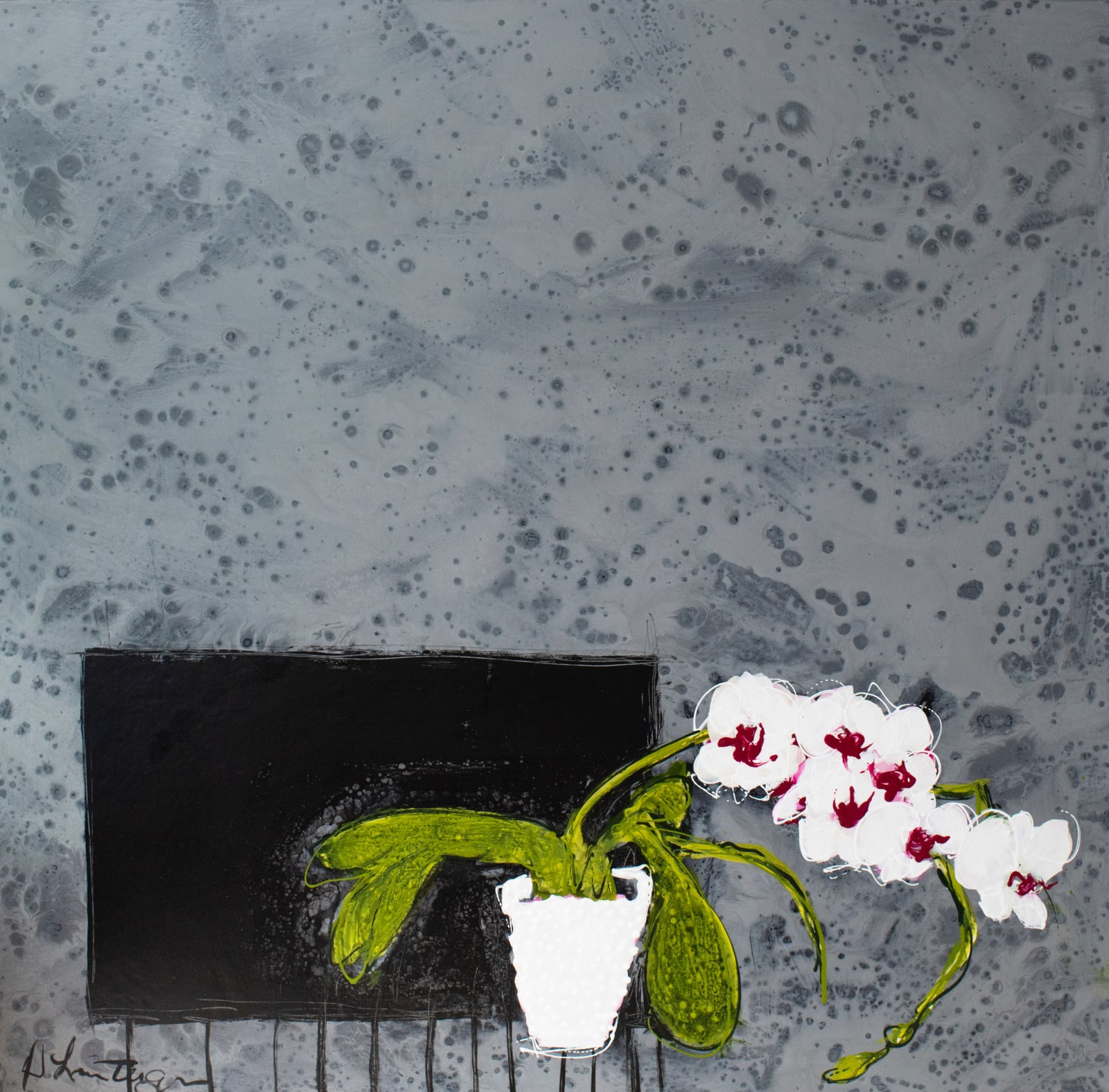 Danielle Lanteigne, Orchidee sur table noir II