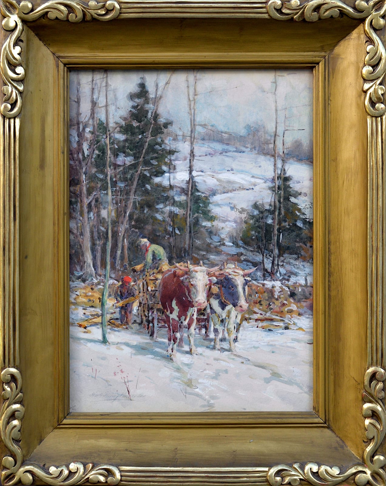 Farquhar McGillivray Knowles, Ox Cart and Men Loading Firewood, c. 1910