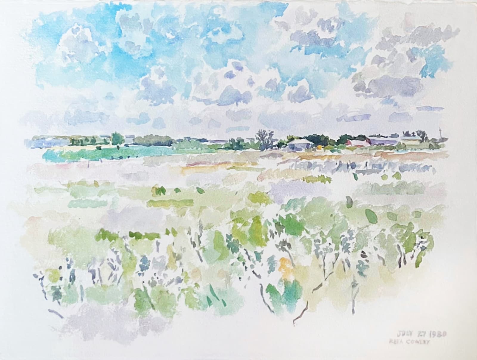 Reta Cowley, Friesen Building from Friesen Pasture, 1980