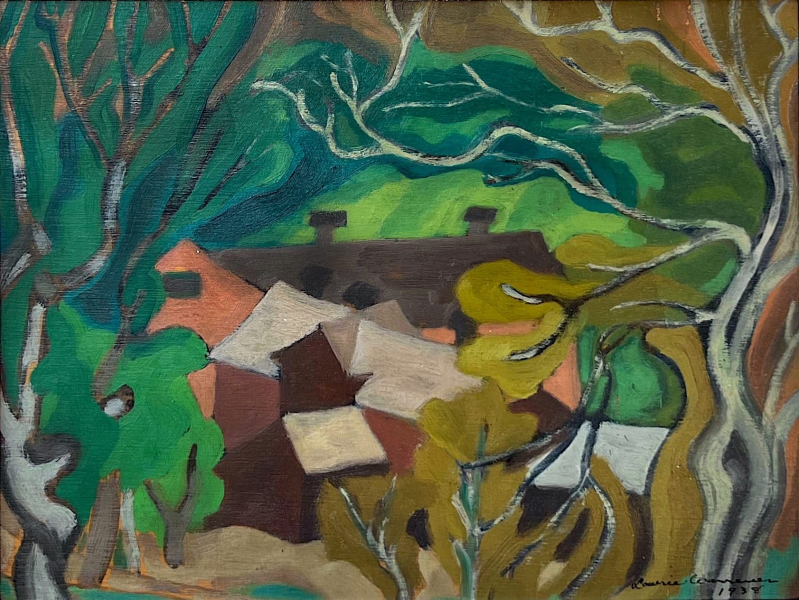 Lowrie Warrener, Old Buildings Below the Orchard, North York, 1938