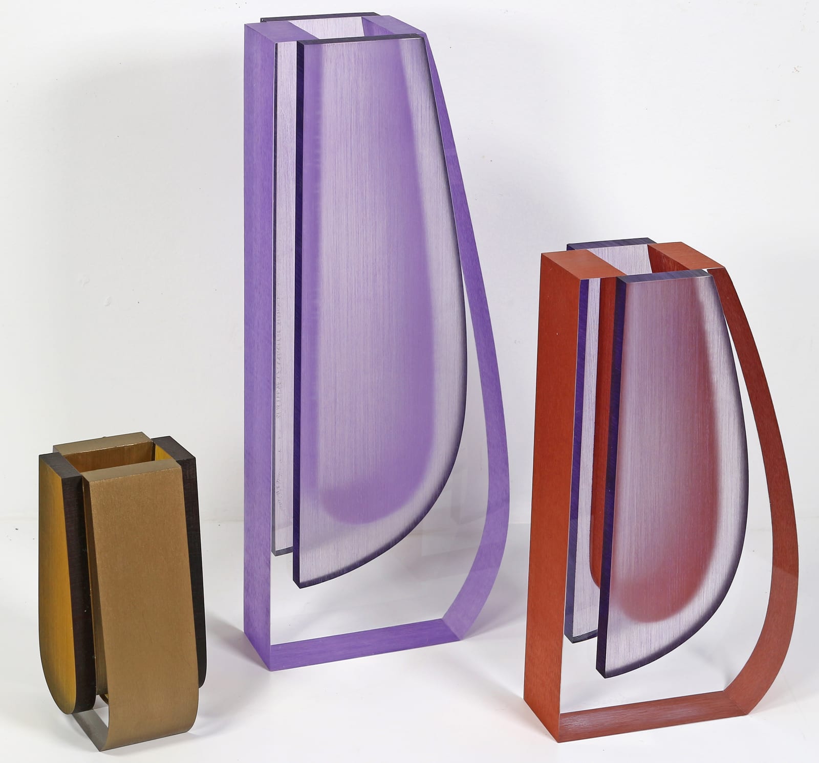 Cec Lapage, Trio of Lucite Vases (2 purple; 1 green), n.d.