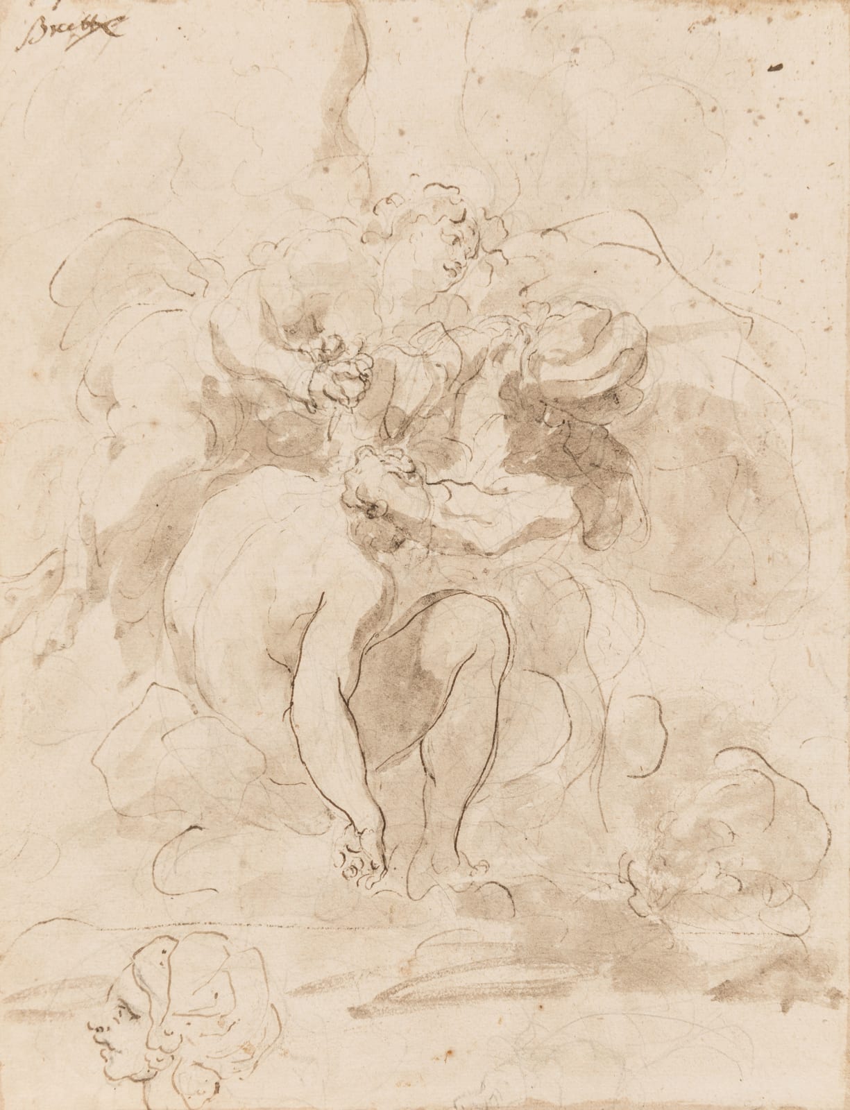 Paolo Pagani, Il sacrificio di Isacco (recto e verso); Caricatura elmata di profilo (verso), 1655