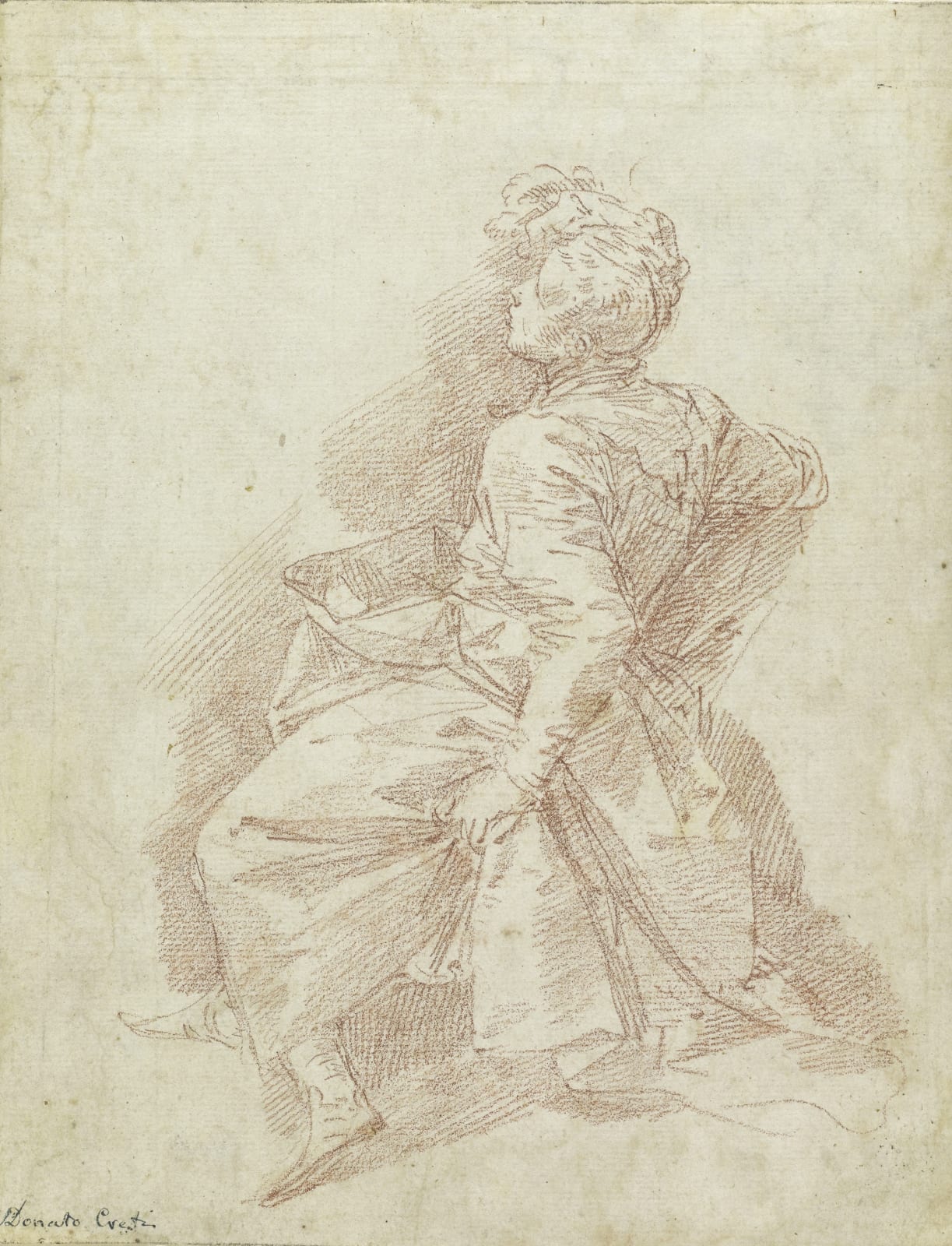 Donato Creti, Studio di giovane seduto (recto); Studio di tre figure (verso), 1711