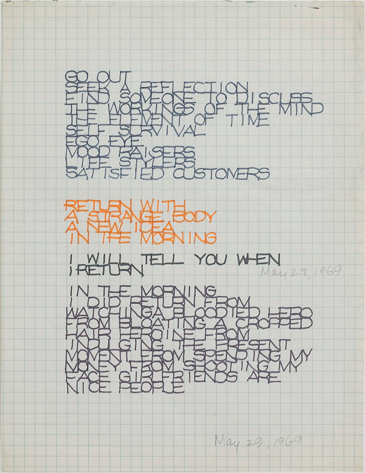 Rosemarie Castoro, Untitled (Concrete Poetry), 1969