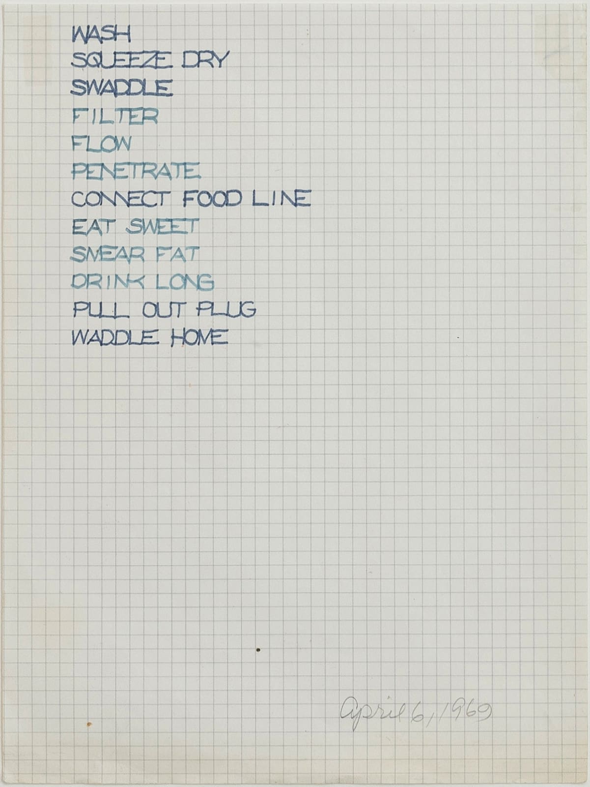 Rosemarie Castoro, Untitled (Concrete Poetry), 1969