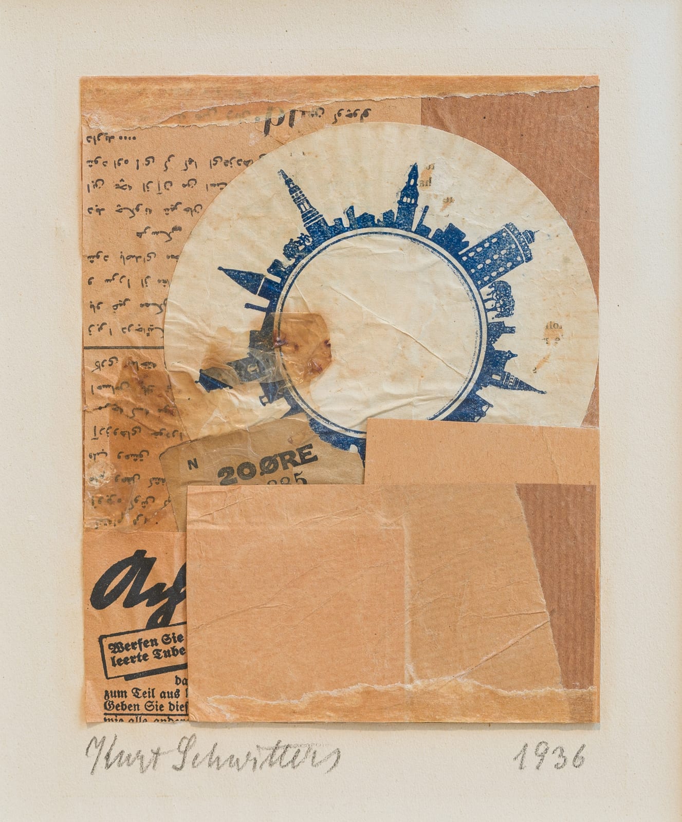 KURT SCHWITTERS, Untitled (20 ØRE, with Koran pages) , 1936