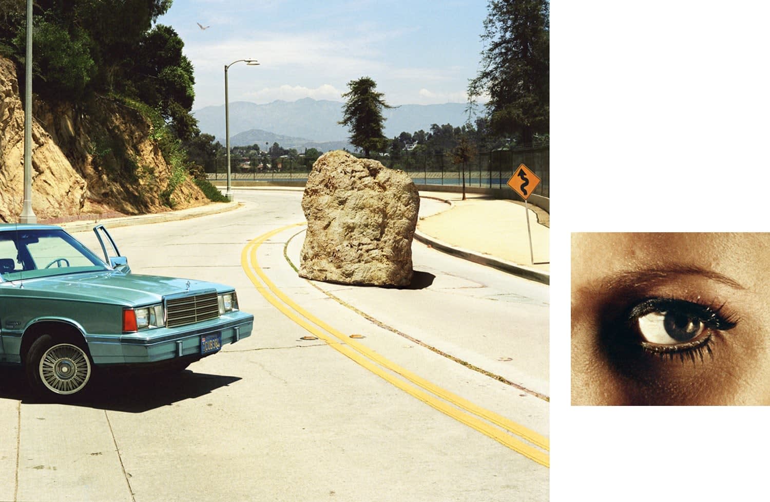 Alex Prager, 1:18 pm, Silverlake Drive and Eye #2 (Boulder) (diptych), 2012